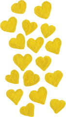 Golden yellow velvet heart love symbol set isolated art