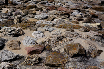Texture of old stones as background, closeup