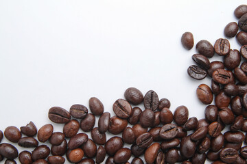 Coffee beans border isolated on white background with copy space