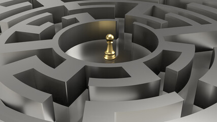 The gold chess in maze for business concept 3d rendering