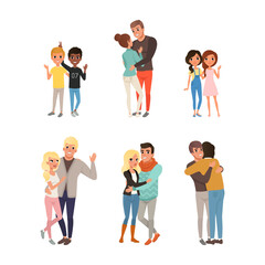 Fototapeta premium Set of diversity couples. Lesbian, homosexual and heterosexual people vector illustration