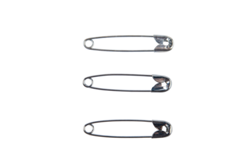 metal safety pins isolated on transparent background, Close up