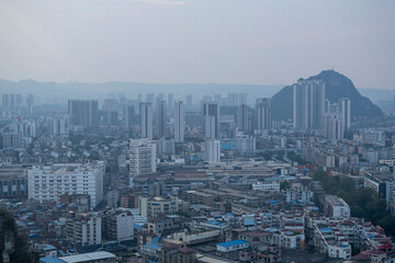 Liuzhou city skyline buildings in guangxi China
