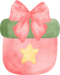 Christmas gift present festive box cartoon watercolor illustration