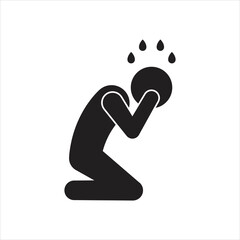 Depression Icon Design. Depression symbol, gentleman feeling unhappy, sad, upset and lonely. Man still Tired and hopeless expression. Vector illustration. 