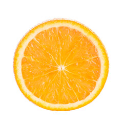 Close up of cut orange isolated on white background.