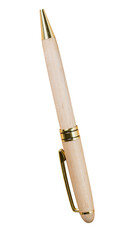 Wooden pen with gold isolated