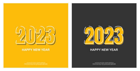 Happy new year 2023. yellow number on set square background