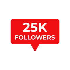 25k followers red vector, icon, stamp,logo,illustration