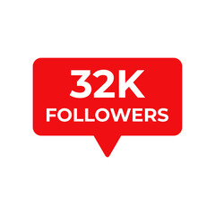 32k followers red vector, icon, stamp,logo,illustration