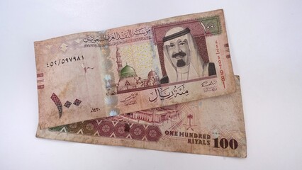 Saudi Arabia 100 riyals banknote, The Saudi riyal is the currency of Saudi Arabia, Saudi kingdom...