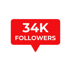 Fototapeta premium 34k followers red vector, icon, stamp,logo,illustration