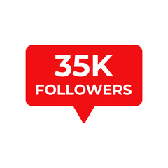 35k followers red vector, icon, stamp,logo,illustration