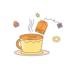 a cup of tea in the style of a doodle tea party