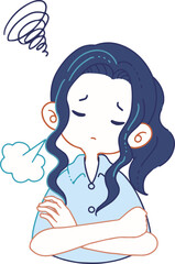 ぐるぐると思い悩み溜息を吐く人物のイラスト
