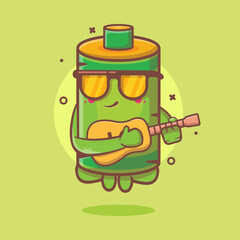 cool battery character mascot playing guitar isolated cartoon in flat style design