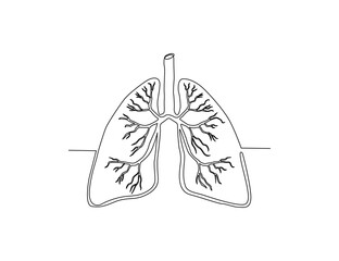 Continuous one line drawing of human lungs. lungs organ line art drawing vector illustration.