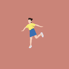 Fototapeta na wymiar Girl dancing with happy expression. A simple flat vector design for your illustration template needs
