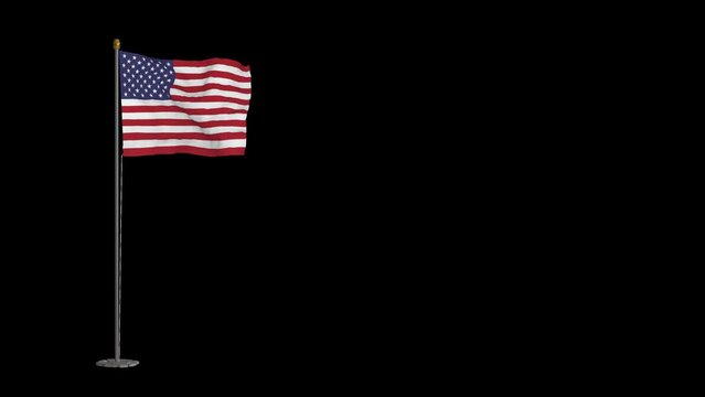 Animated video of usa flag waving in the wind with alpha channel
