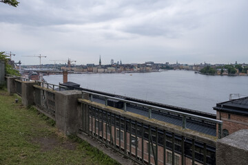 Fototapeta na wymiar View of the city of Stockholm, Sweden, from Fjällgatan viewpoint, located in the borough of Södermalmn; this site is also called by locals, Stockholm’s balcony