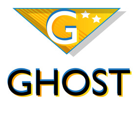 Superhero coat of arms showing Super Ghost icon. Colorful comic book style vector illustration.