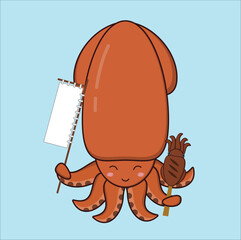 kawaii cute squid ikayaki vector design illustration line art