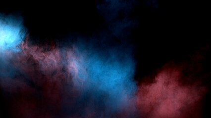 Fototapeta na wymiar Scene glowing blue, red, pink smoke. Atmospheric smoke, abstract color background, close-up. High-quality stock of Vibrant colors spectrum. Blue, red, pink mist or smog moves on black background