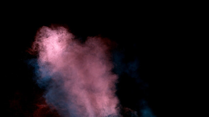 Scene glowing blue, pink smoke. Atmospheric smoke, abstract color background, close-up. Royalty high-quality free stock of Vibrant colors spectrum. Blue, pink mist or smog moves on black background