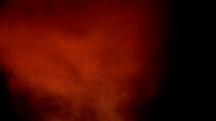 Scene glowing red smoke. Atmospheric smoke, abstract color background, close-up. Royalty high-quality free stock of Vibrant colors spectrum. Red mist or smog moves on black background