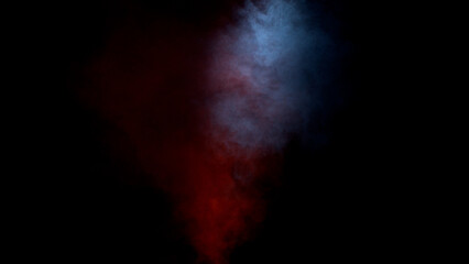 Scene glowing blue,red smoke. Atmospheric smoke, abstract color background. Royalty high-quality free stock of Vibrant colors spectrum. Blue, red mist or smog moves on black background
