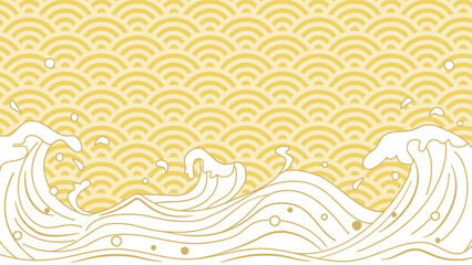 青海波と波を組み合わせたイラスト　アスペクト比16：9