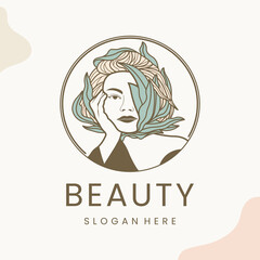 Beauty sexy woman and leaf luxury logo template