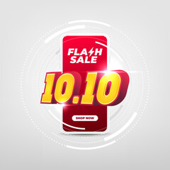 Flash sale 10.10 Shopping day on mobile app concept. 10.10 Flash sale banner template design for social media and website.