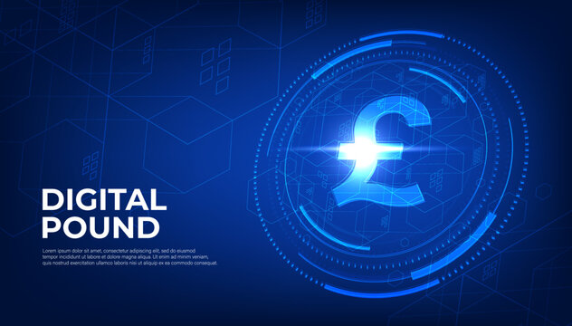 Digital Pound currency sign, CBDC currency futuristic digital money on blue abstract technology background, vector.