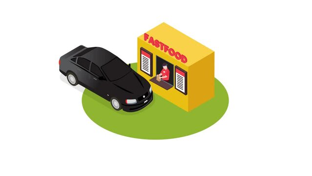 Black car ordering foods with drive thru service