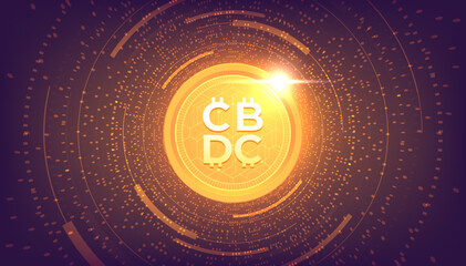 CBDC futuristic digital money on dark background banner template design. Central Bank Digital Currency vector. - obrazy, fototapety, plakaty