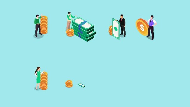 Woman and man standing with money of same height