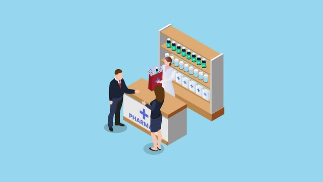Young couple buying medicines in the drugstore