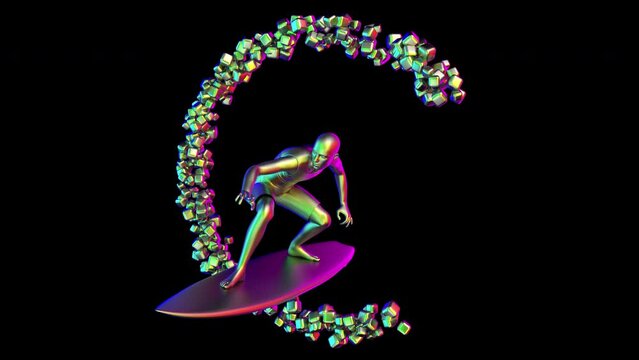 Colorful surfer - 3d render looped with alpha channel.