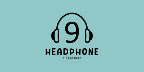 Headphone Logo Design with Letter 9