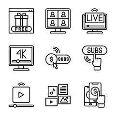 Streaming black outline icon vector