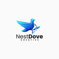 Vector Logo Illustration Nest Dove Gradient Colorful Style.