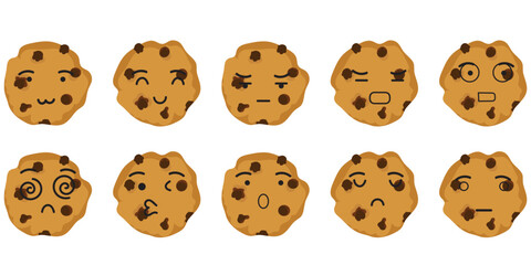 set of cookies character isolated on white background