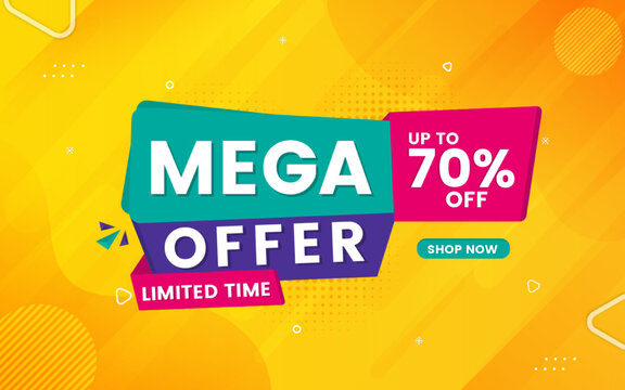 Mega offer banner design template with 3d editable text effect