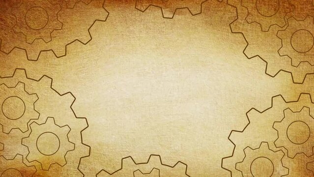 Many Gears inside gear in side old paper loopable background for text and intro