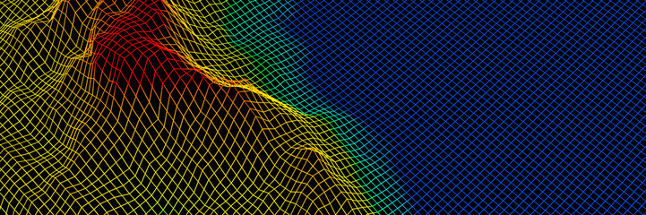 3D scientific grid terrain Gradient color island.