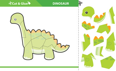 Cut and glue dinosaurs jigsaw puzzle childern educational game.