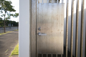 an iron door made of stainless steel