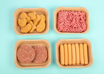 Variety of plant based meat. Plant based vegetarian alternative meat products