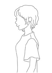 横を向いている女性の上半身イラスト【白黒・線画】